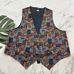 Fritzi Womens Vintage 90s Country Vest Plus Size 2x Blue Red Furniture Flowers